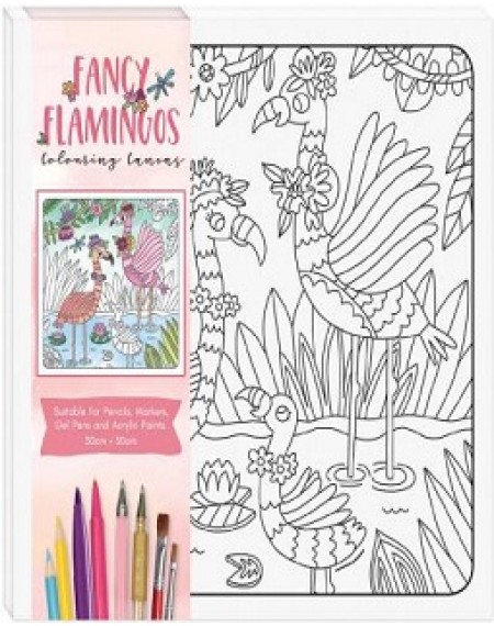 Children's Colouring Canvas : Fancy Flamingos