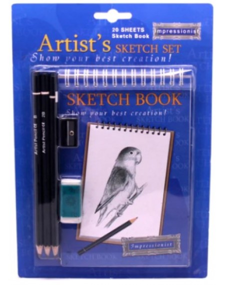 Small Artist Sketch Book With Pencils, Eraser And Sharpener