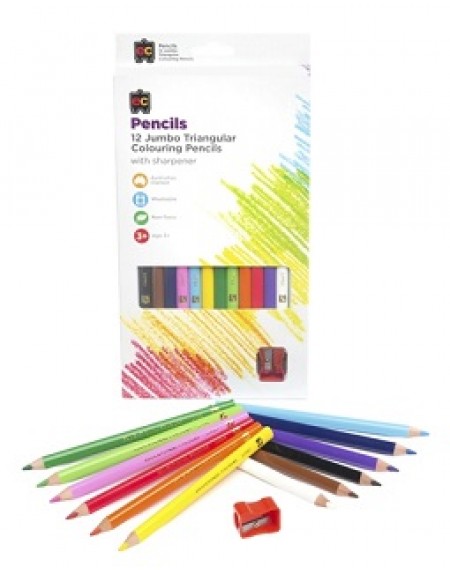 Jumbo Triangular Washable Pencils 12pc & Sharpener