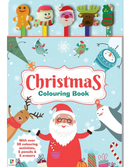 Christmas 5-Pencil Set – Colouring Activity Book with Pencils & Erasers