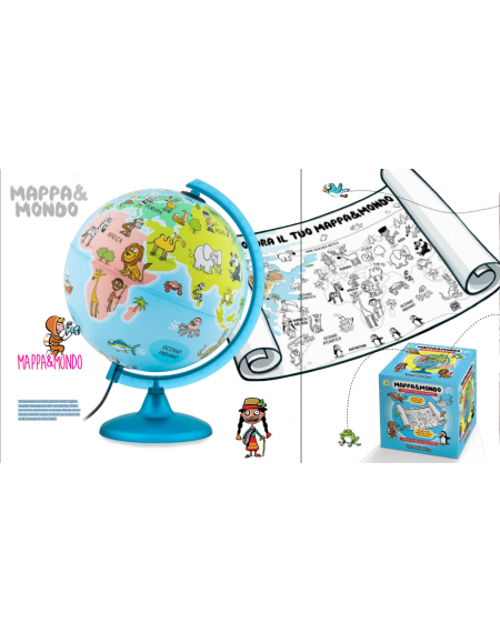 Globe cm 25 Mappa & Mondo Eng Led Bateries operated with big wall map to colour