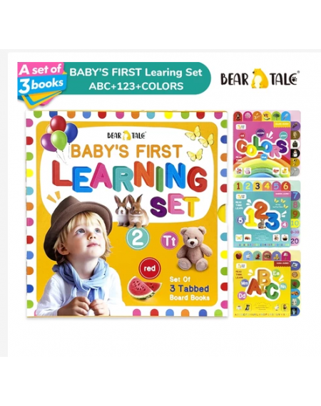 BEAR TALE Three Baby Cognition Books ABC, 123 and Colors English Educational Board Books for Kids